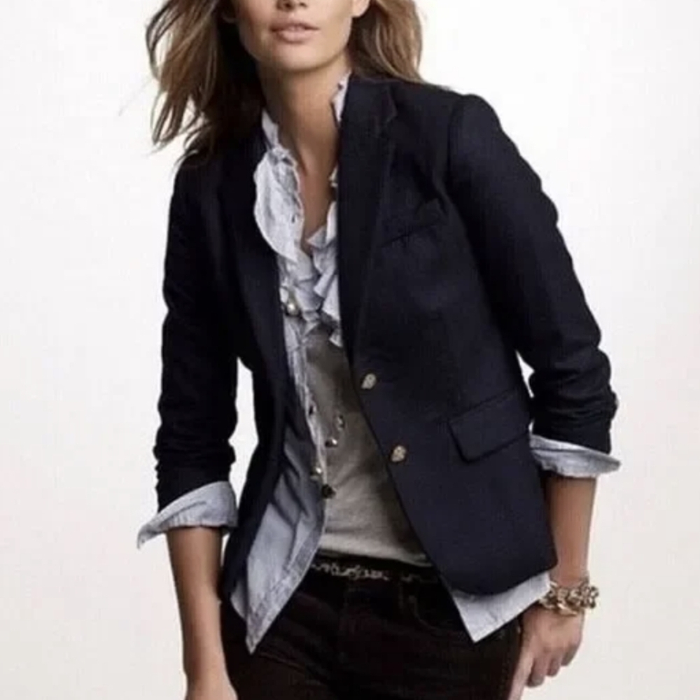 J.Crew Schoolboy Wool Blend Navy Blazer Size 2 | Classic Workwear Jacket